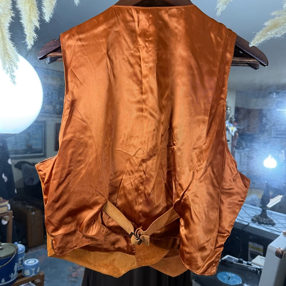 Vintage Orange Pig Suede Vest Silky Western Boho Leather Sleeveless - Picture 7 of 7
